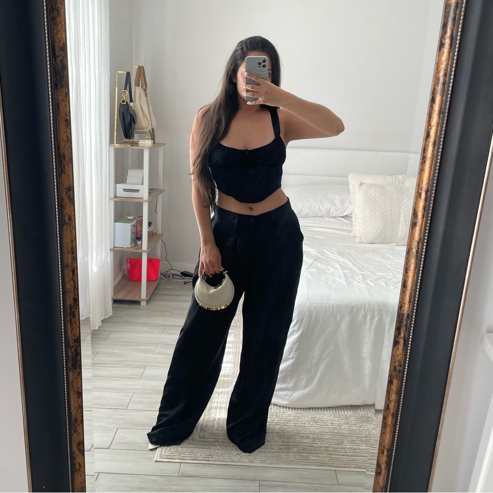 ASOS Black Silk Wide Leg Pants + Zara Black Corset Top // TWO PIECE SET